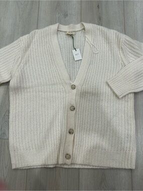 AE77 New York Chunky Knit Button Cardigan Ivory XS NWT $198